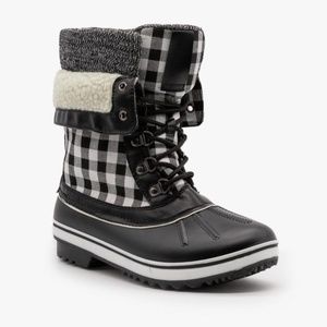 Black & White Buffalo Check Sherpa Ankle Boots